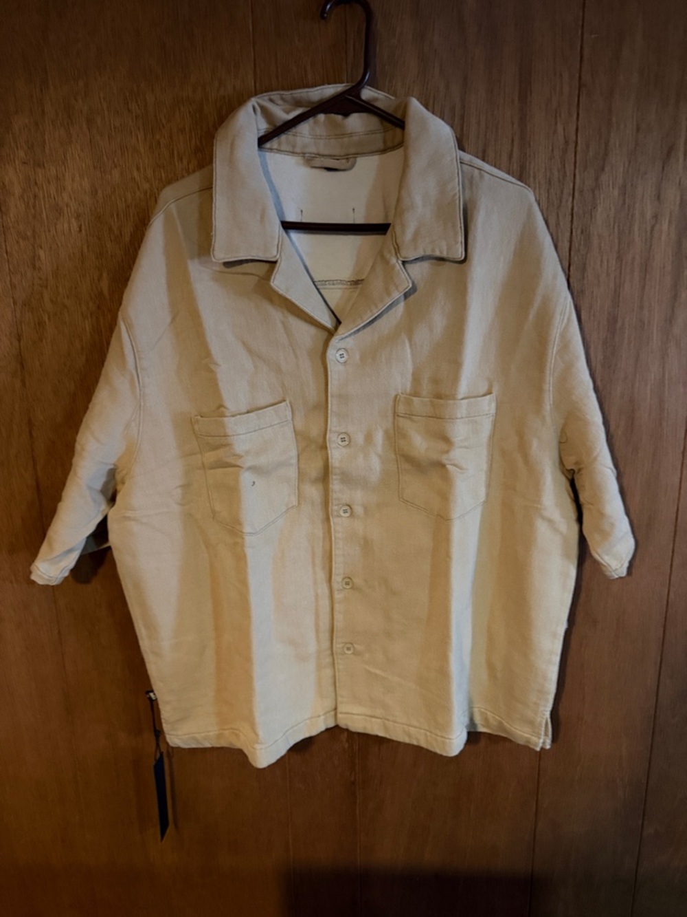 ANANKE Men's Short Sleeve Button-Up Shirt Taupe Cotton